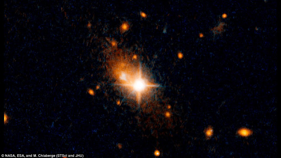 Hubble images in visible and near-infrared light revealed a bright quasar named 3C 186 in a galaxy 8 billion light-years away. But, the object was far from the galaxy’s core