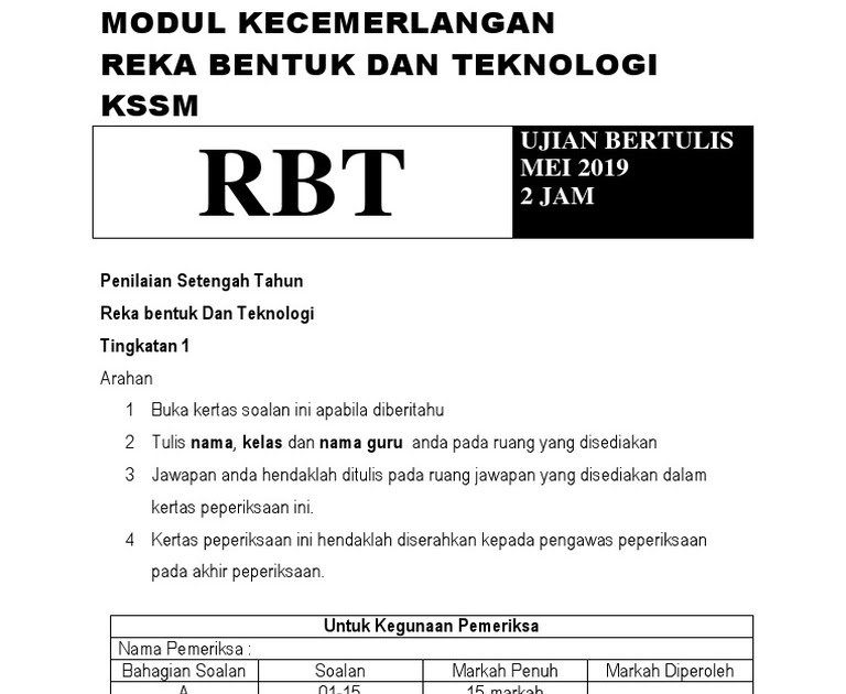 Latihan Reka Bentuk Teknologi Tingkatan 1  Koleksi Soalan Peperiksaan