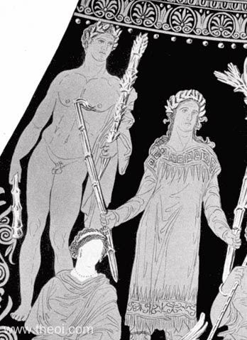 Iacchus & Hecate, the Eleusinian gods | Greek vase, Athenian red figure pelike