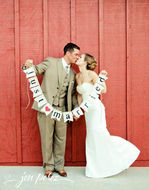 Just Married Burlap banner