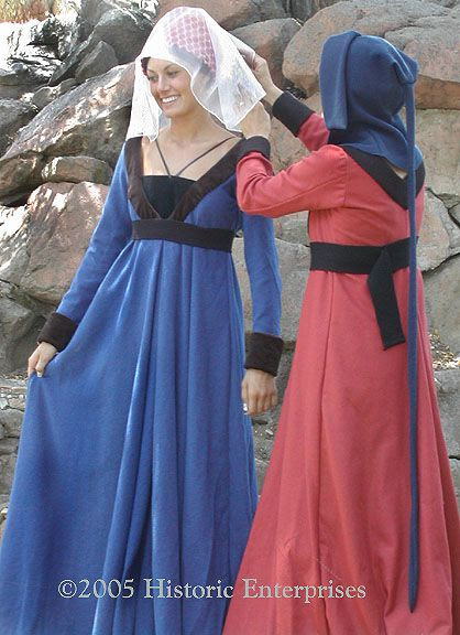 really like the blue dress.....  Gown, V-Neck Overgown, 15th century