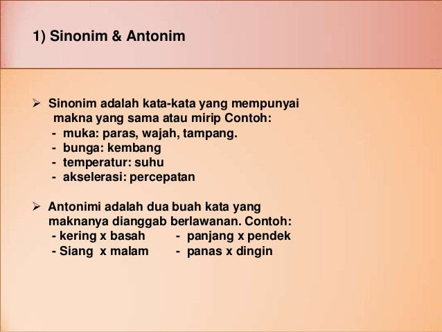 Contoh Soal Sinonim Dan Antonim Kelas 6 Sd