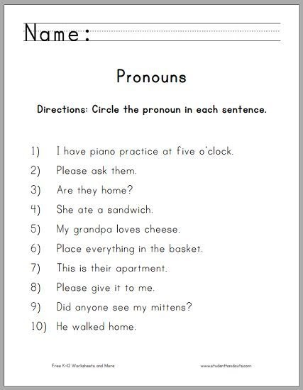 Grammar And Usage Pronouns Worksheet Grade 2 - Pronoun Worksheets