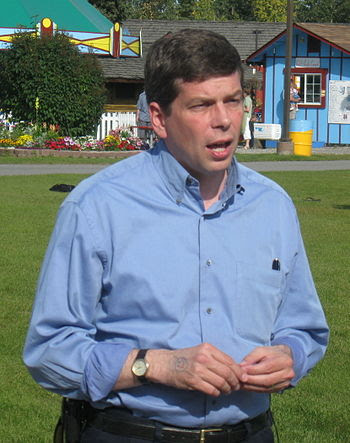 Mark Begich speaks to reporters at the Fairban...
