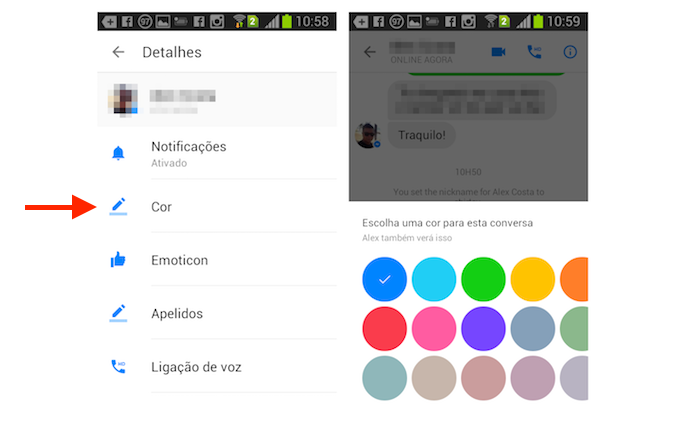 Alterando a cor de um chat do Facebook Messenger no Android (Foto: Reprodução/Marvin Costa)