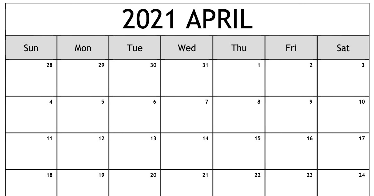 Monthly Calendar April 2021 2022 Calendar