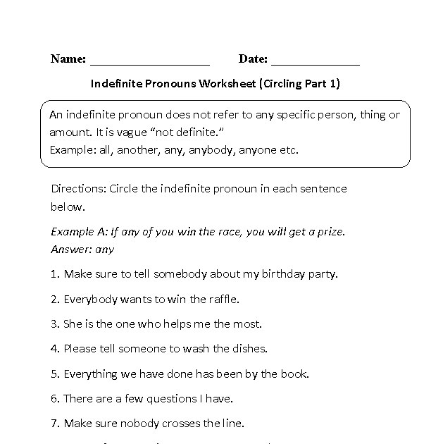 Indefinite Pronouns Worksheet Grade 5 - Best Worksheet
