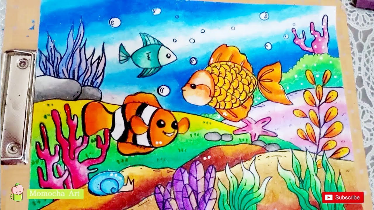 Gambar Pemandangan Bawah Laut Kartun Berwarna