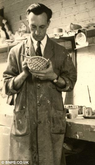 Lance Bombardier Des Bettany painting pottery at South Shields Art School in the 1950's