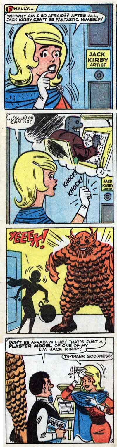 'But what's with the sculpture of Senator Kefauver, Mister Kirby?' Millie the Model #107