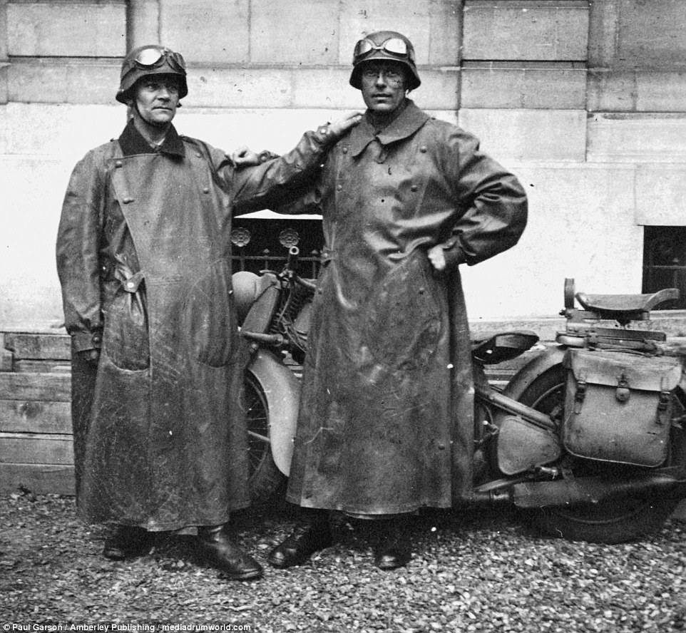 The book documents some of the kit which has since appeared in scores of war films, including these leather trenchcoats