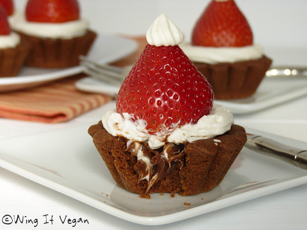 Strawberry Santa Hats on Chocolate Tarts