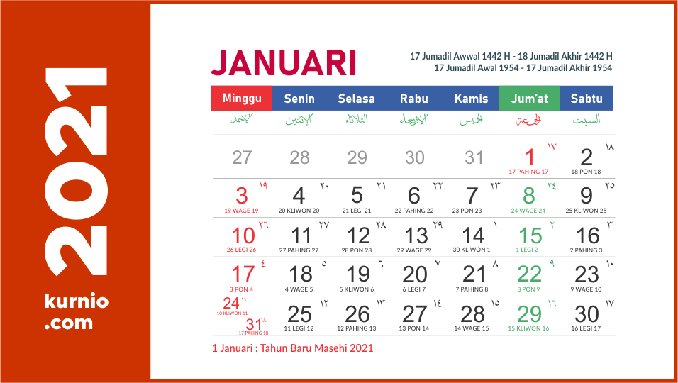 Gambar Kalender Bulan Januari 2021  Alivromaniaca