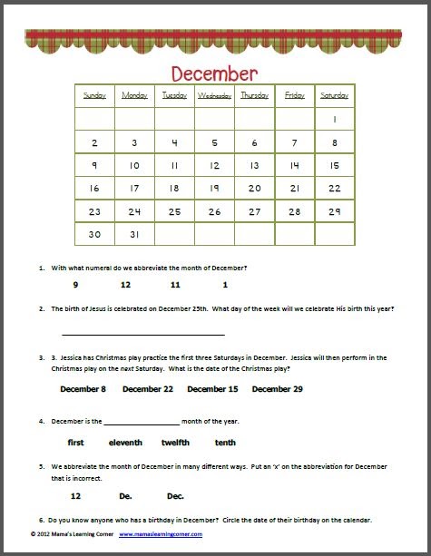 Free Printable Calendar Worksheets For Kindergarten Pdf