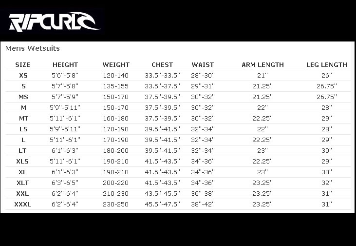 Rip Curl Top Size Chart