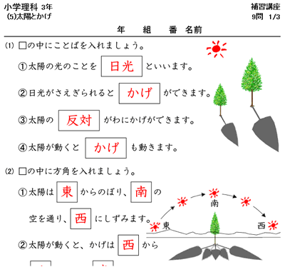 3 年 理科 かげ と 太陽 テスト Englshbiah