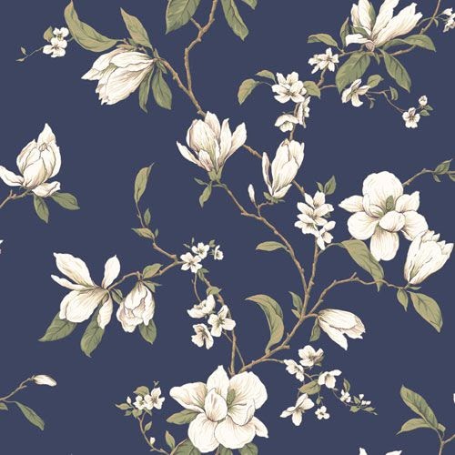 Navy Blue And White Flower Wallpaper - Mural Wall