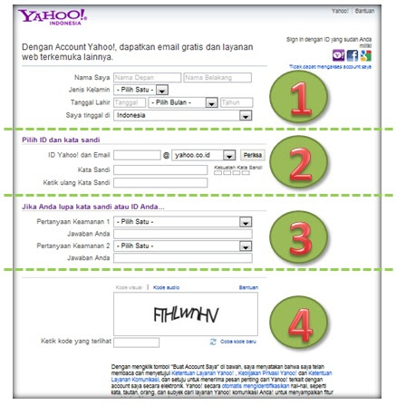 cara membuat email di yahoo.com:Pengisian Formulir pendaftaran email (4 bagian)