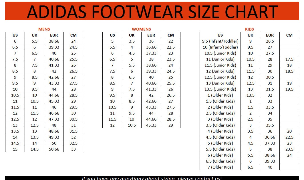 Adidas Shoe Size Chart Inches - Greenbushfarm.com