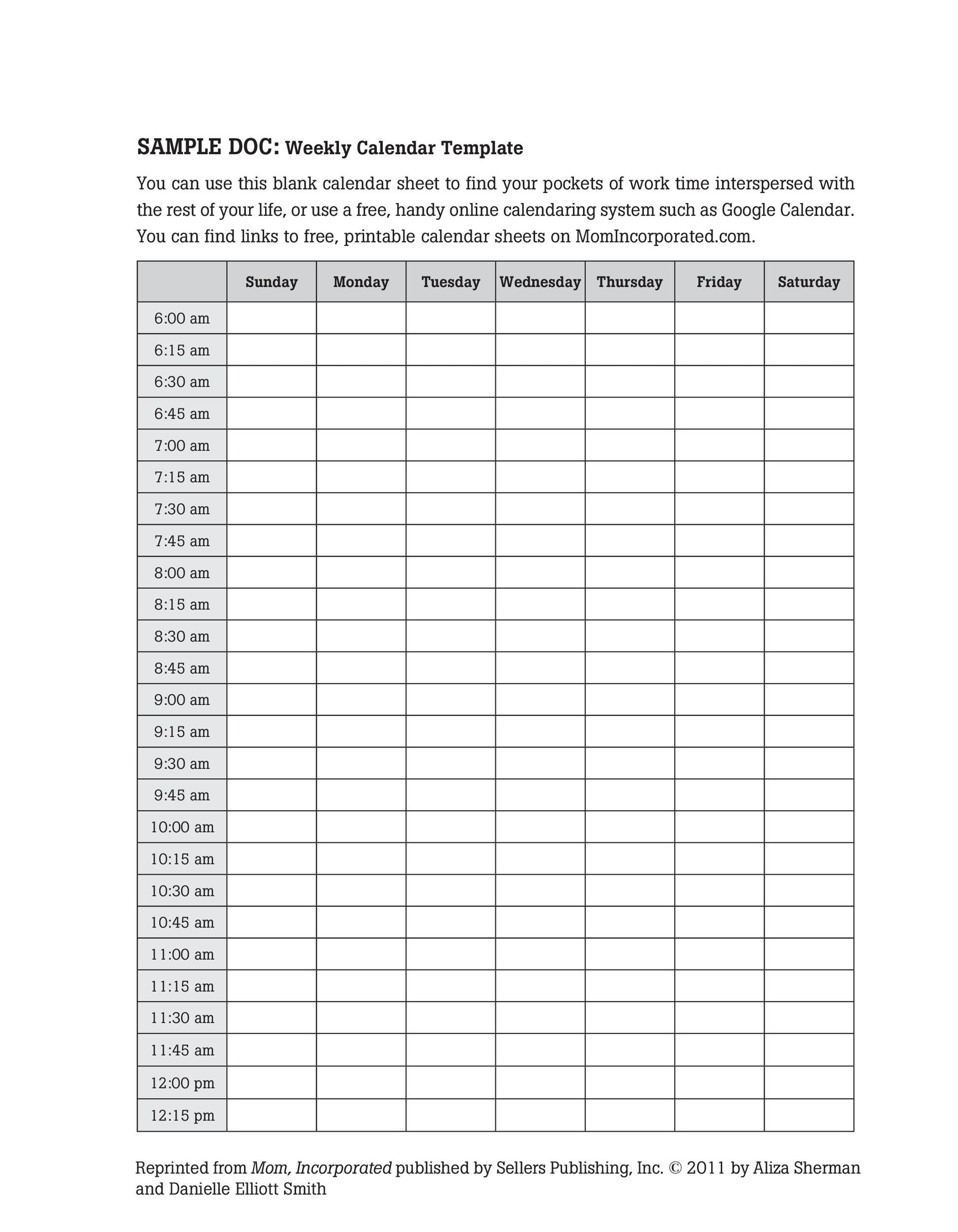 Free Printable Weekly Planner 15 Minute Intervals Printable Templates
