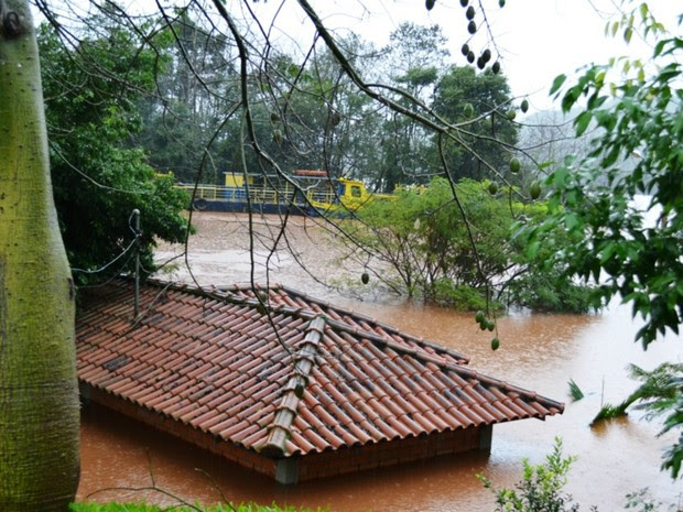 Em Mondaí, Rio Uruguai transbordou e inundou comunidades (Foto: Eliza Suelo/Divulgação) Em Mondaí, Rio Uruguai transbordou e inundou comunidades (Foto: Eliza Suelo/Divulgação)