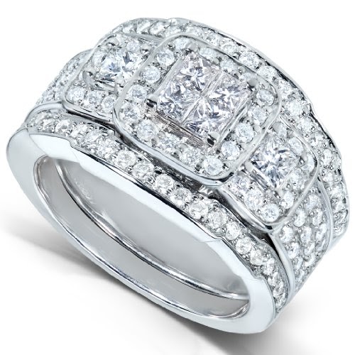 Jewelry for sale: Cheap 1 1/3ct TW Princess Diamond Wedding Rings Set in 14k White Gold (3 Piece ...