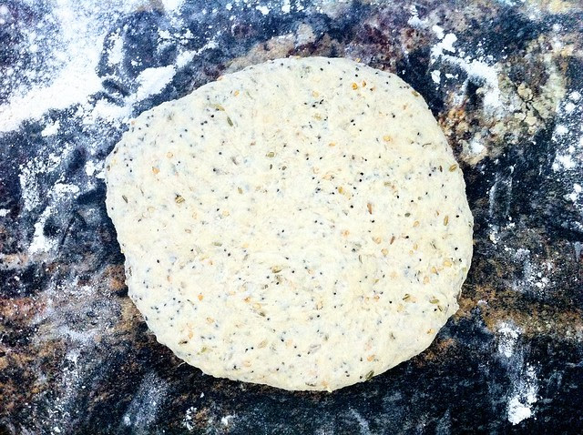 Flattened Disk of Cracker Dough After Kneading