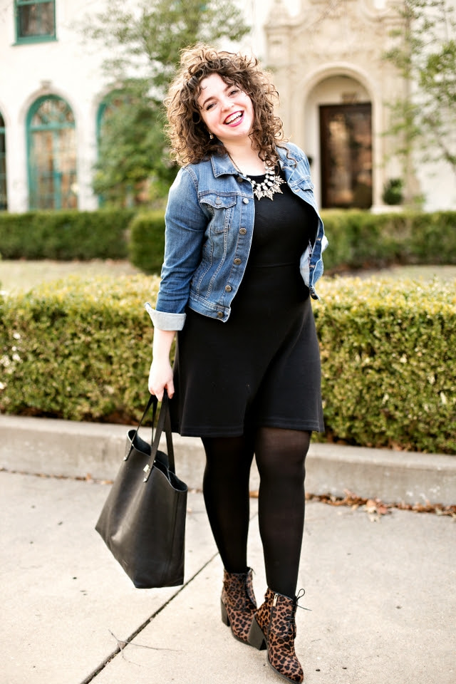 Black bodycon dress with denim jacket on top rome for