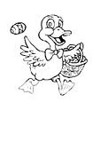 Easter free coloring pages of duck with easter basket full of eggs.