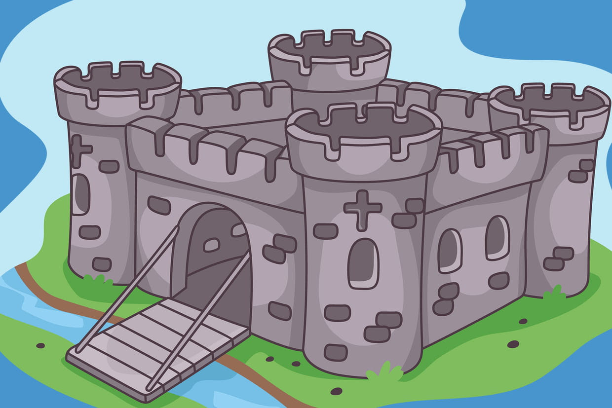 Игра делать замок. Крепость для детей. Средневековый замок для детей. Замок мультяшный. Рыцарский замок рисунок.