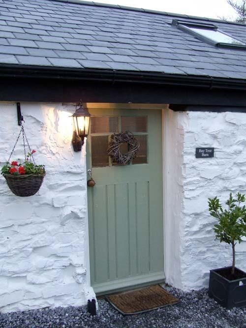 Farrow and Ball French grey front door, half glazed