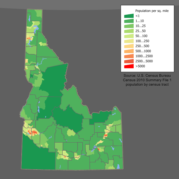 Idaho Population Density Map Dakota Map