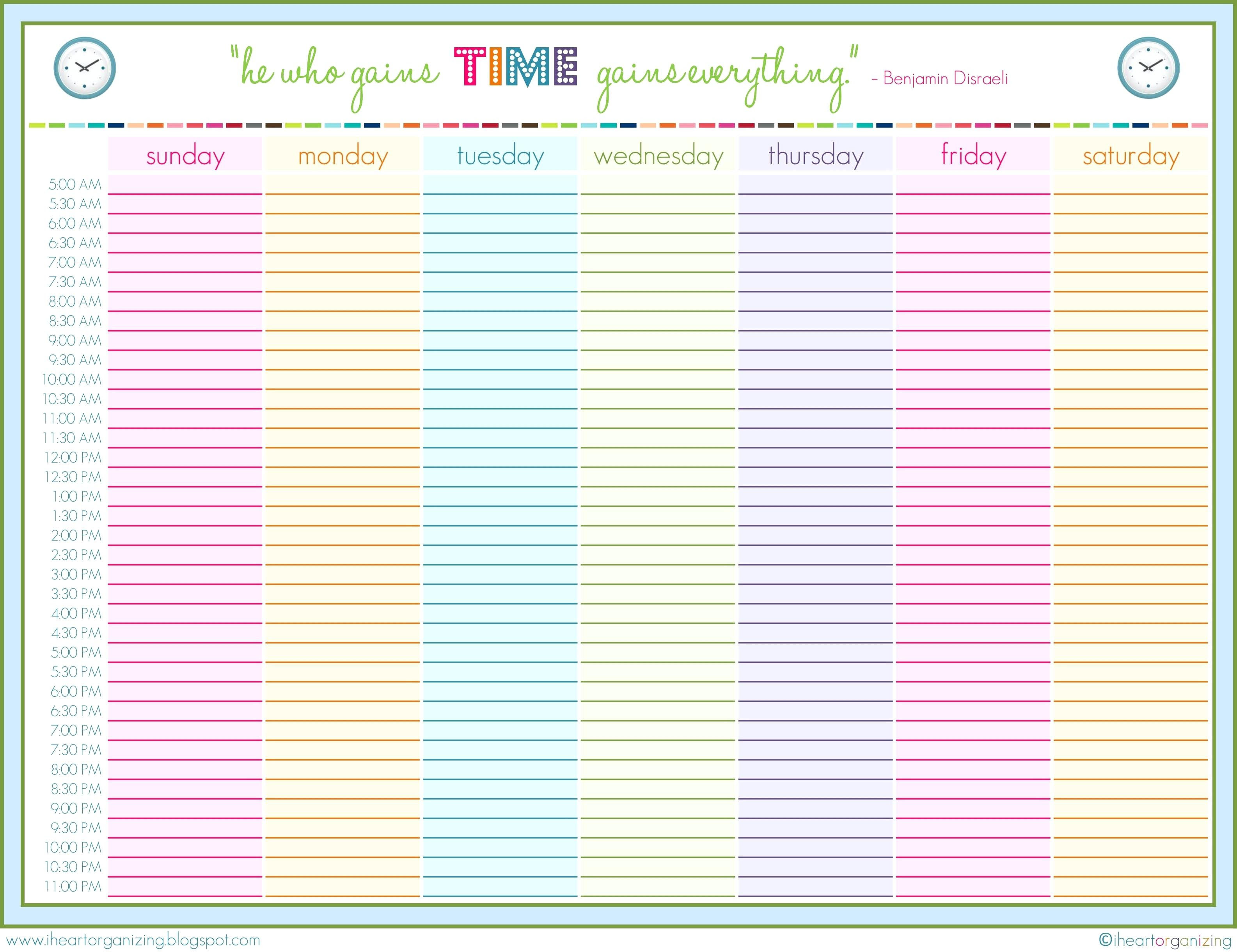 Printable Daily Calendar With Hours Calendar Templates
