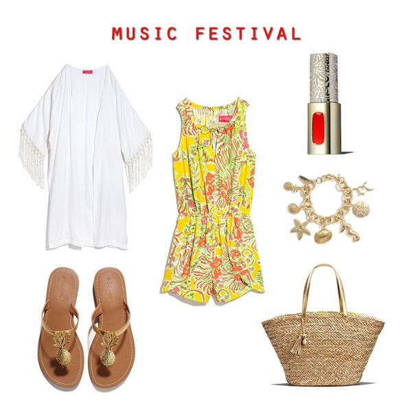 Lilly for Target lookbook preview, Lilly Pulitzer for Target casual romper music festival outfit idea