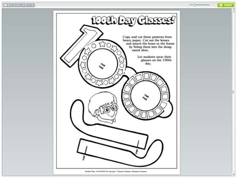 Printable 100th Day Glasses Template C Ile Web E H kmedin 