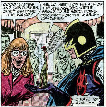 Dane Whitman is undressing Jan with his eyes. And then dressing her up again in clothing from his vast collection of Barbies. Avengers #273