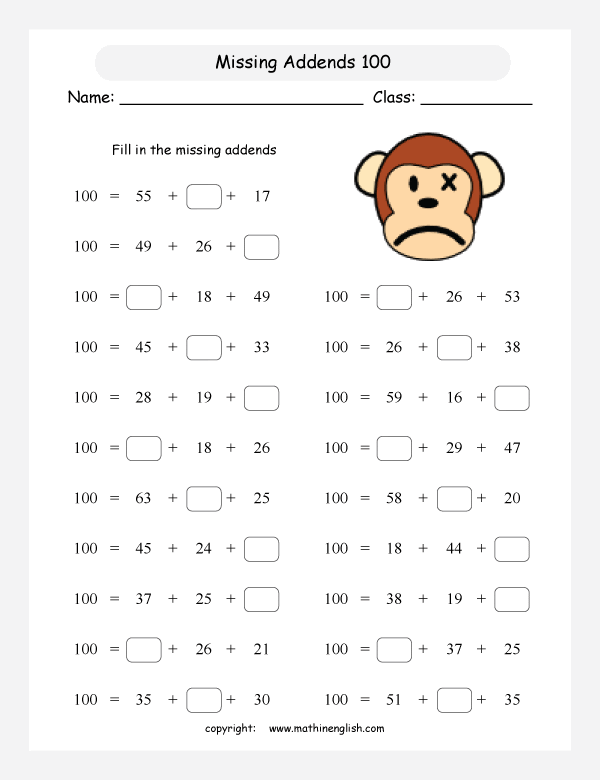 Missing Number Worksheet NEW 759 MISSING ADDENDS WORKSHEETS FOR THIRD GRADE