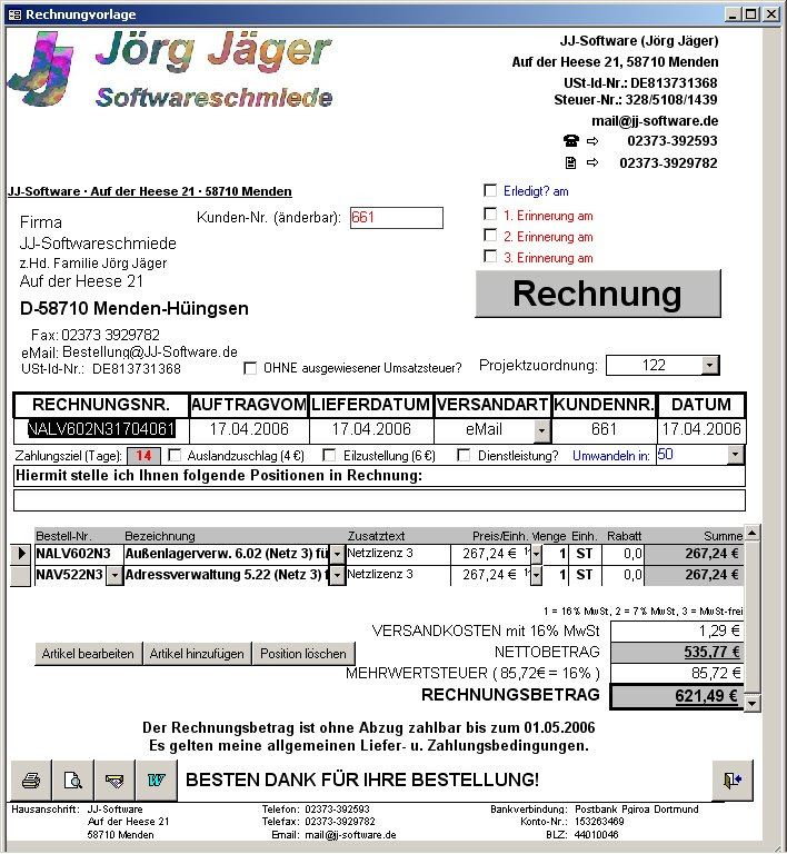Vorlage: Versand Rechnung Vorlage