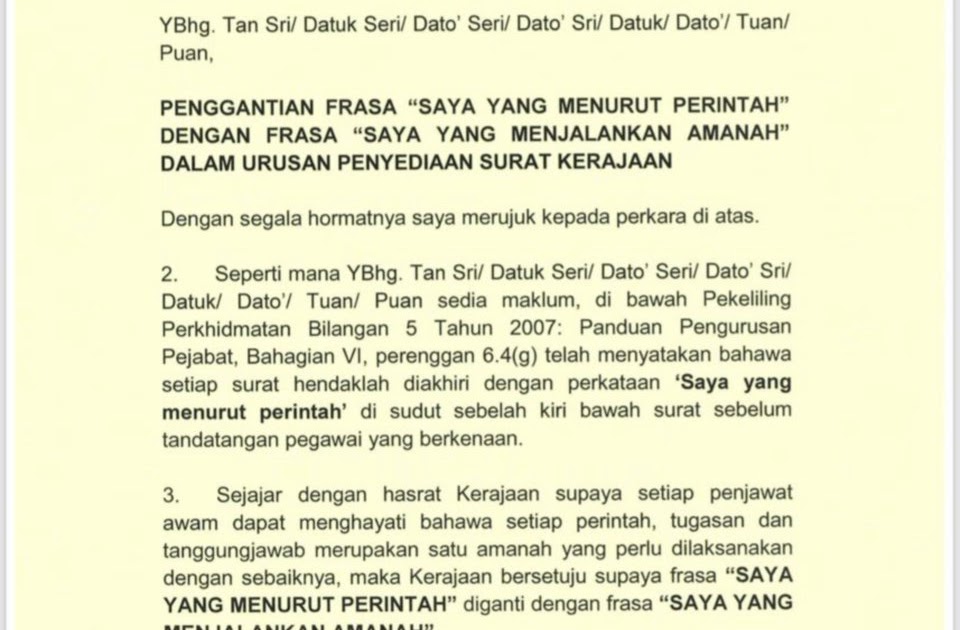 Surat Rasmi Kerajaan Saya Yang Menjalankan Amanah - XRasmi