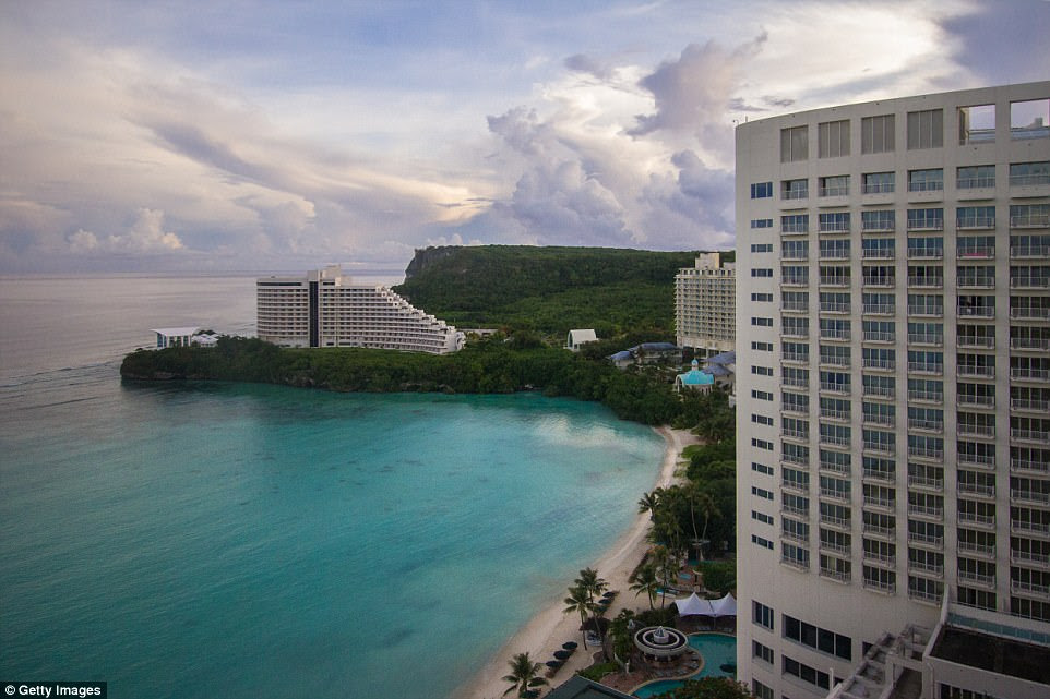 Pictured: Hotels overlooking turquoise waters and beautiful beaches on Guam. The tourism industry has recovered somewhat after the troubles of the 1990s and early 2000s. Not only are Japanese tourists beginning to return to the island for holidays, but the US military has also increased spending on Guam