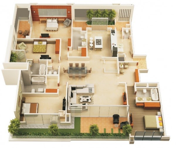  4  Bedroom  Apartment House  Plans  Home  Design  Studio