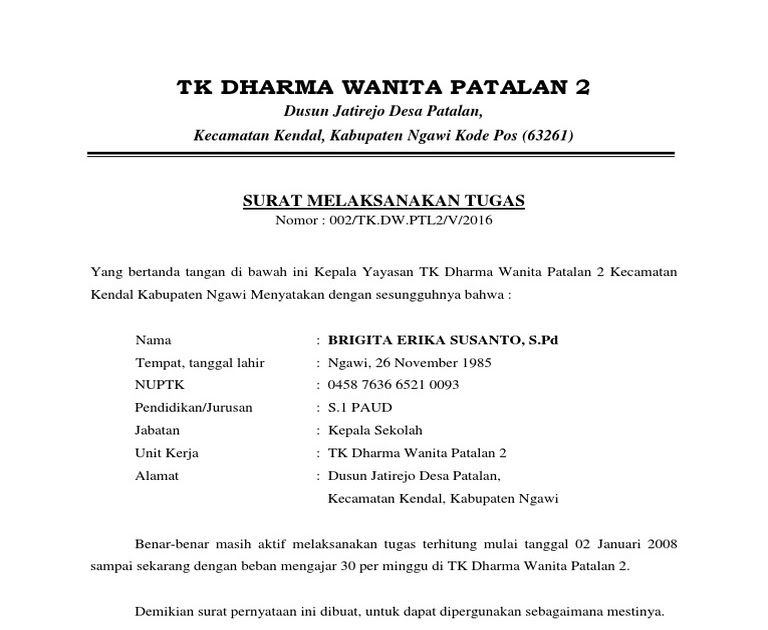Surat Keterangan Aktif Mengajar Di Paud Kumpulan Contoh Surat