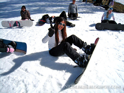 me chilling out with snowboard on snow