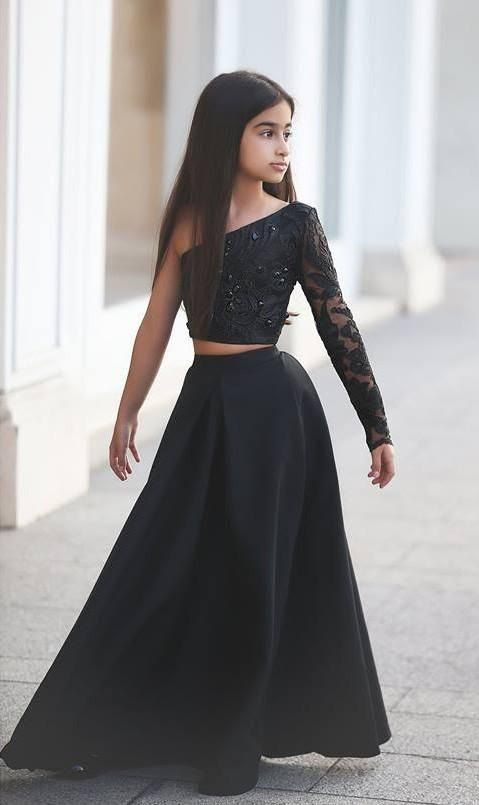 2016 black junior bridesmaid dresses one shoulder two