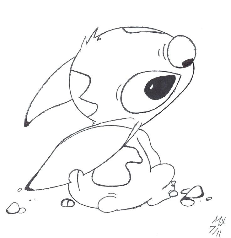Stitch And Angel Drawing Black And White - img-hobo