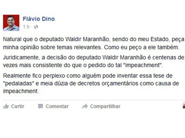 Governador do MA usa as redes sociais para se posicionar sovre decisão de Waldir Maranhão (Foto: Reprodução)