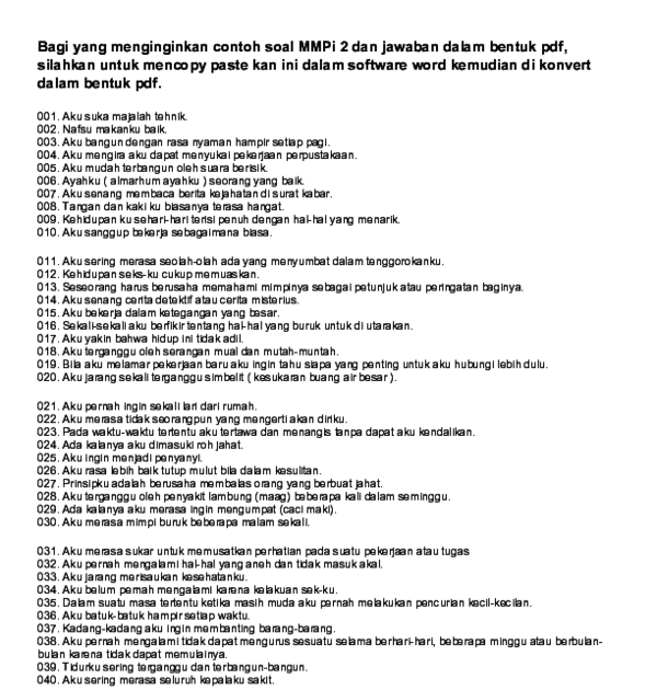 Download Soal Dan Jawaban Tes Mmpi Guru Jawaban