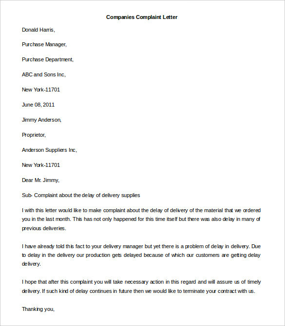 Complaint Letter Example Pdf - Letter