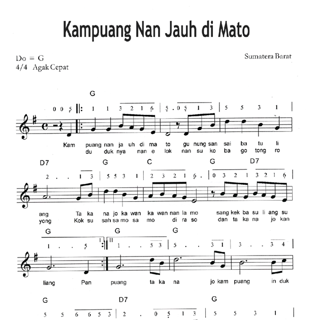 Not Angka Lagu Kampuang Nan Jauh Di Mato Koleksi Not Angka