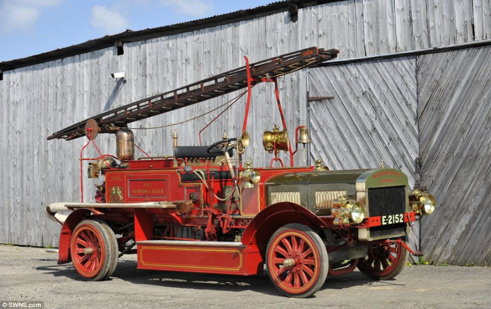 The same 1913 Merryweather fire engine as it appears today. The company that made it still exists and is based in Tuesnoad Grange, a Grade II. listed, 15th Century Elizabethean Yeoman's House at Tuesnoad, Kent.